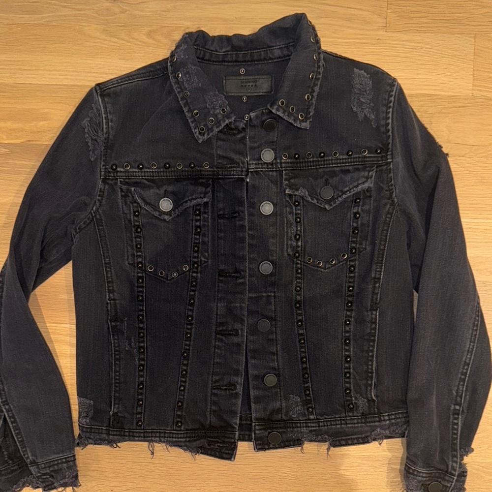 Blank NYC Black Cropped Studded Jean Jacket
